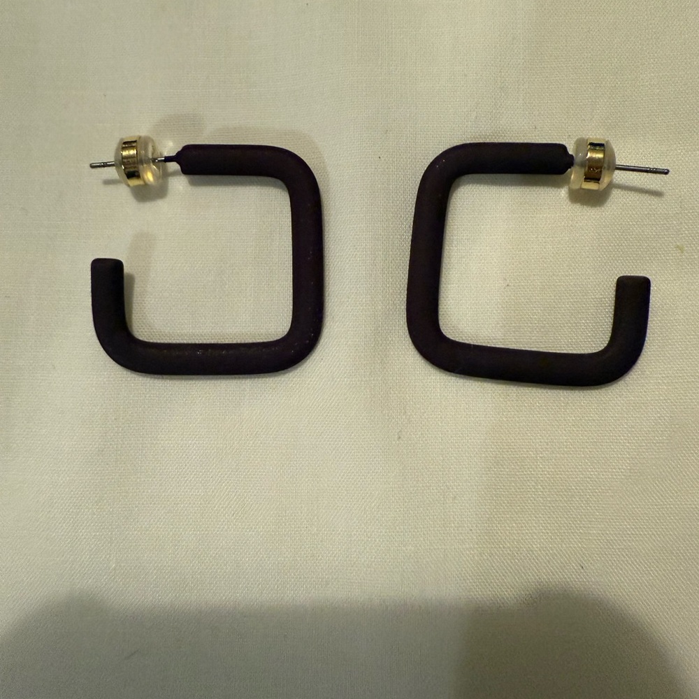 Black Geometric Earrings with Gold Posts